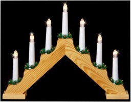 7 Lights Wooden Candlebridge With Warm White Leds - Premier