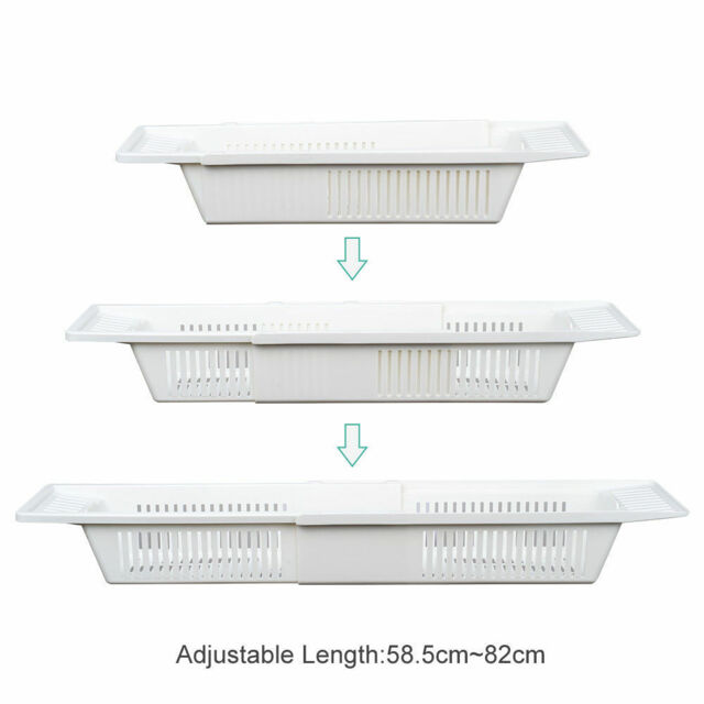 Over Bath Tub Rack White Extendable Plastic Tray Caddy Bathroom Rack