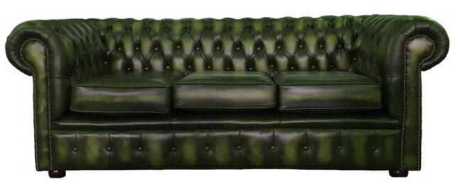 Antique Green Chesterfield 100% Genuine Leather Three Seater Sofa