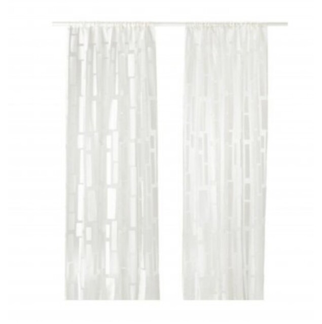 Ikea Rare Strandrag Pair Patterned Sheer Curtains White 145 X 250cm