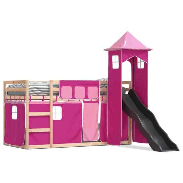 Bunk Bed With Slide And Curtains Pink 80x200 Cm Vidaxl