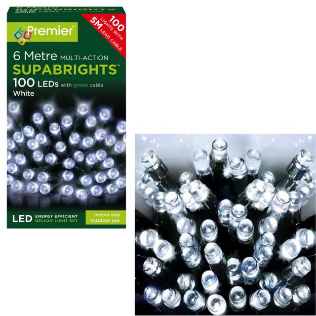 Premier 100 Multi-action Supabrights Led Lights On Green Cable - White