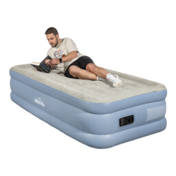 Dellonda Single Inflatable High Raised Flocked Air Bed & Built-in