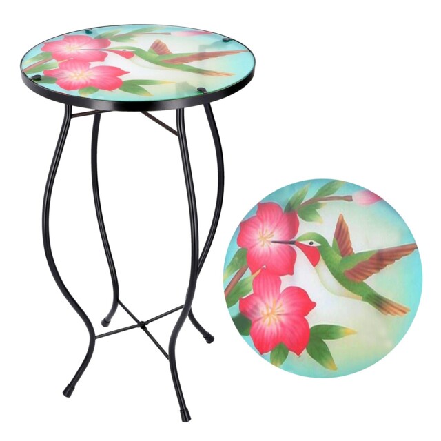 Garden Coffee Table Glass Round Side Stand Mosaic Colibri Design Patio