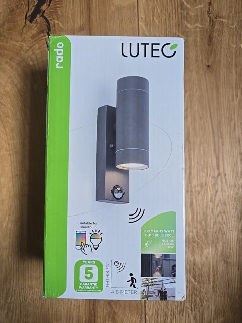 Lutec Rado Outdoor Modern Cylinder Up & Down Wall Light Ip44 With Pir