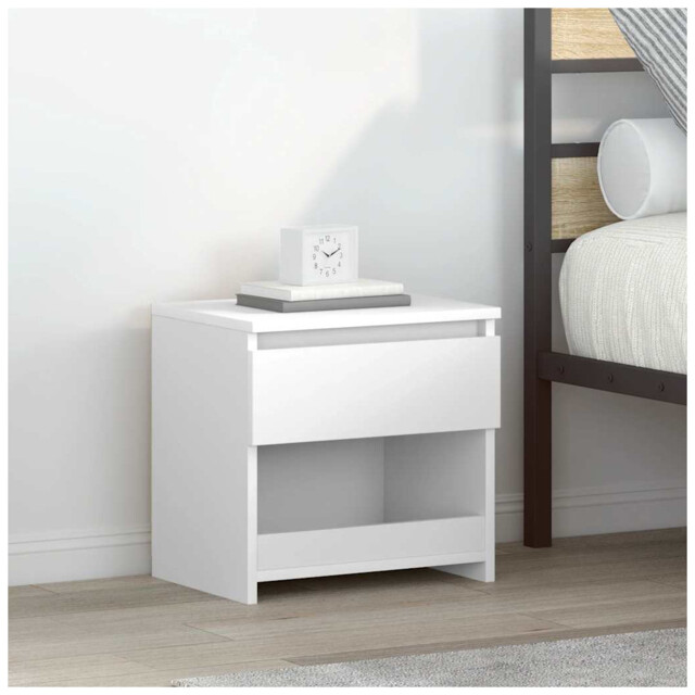 Bedside Cabinet High Gloss White 40x30x39cm Engineered Wood 1 Drawer