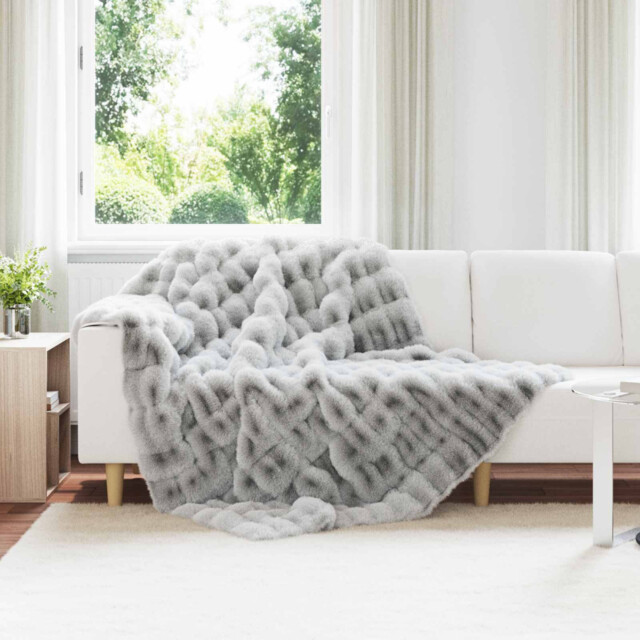 Blanket Grey 150x220cm Plush Faux Rabbit Fur Polyester Anti-slip Cosy