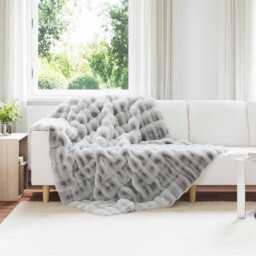 Blanket Grey 150x220cm Plush Faux Rabbit Fur Polyester Anti-slip Cosy