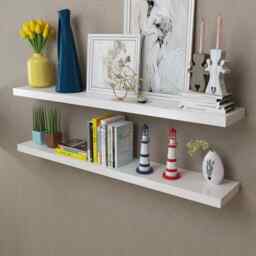 2 White Mdf Floating Wall Display Shelves Book/dvd Storage Vidaxl