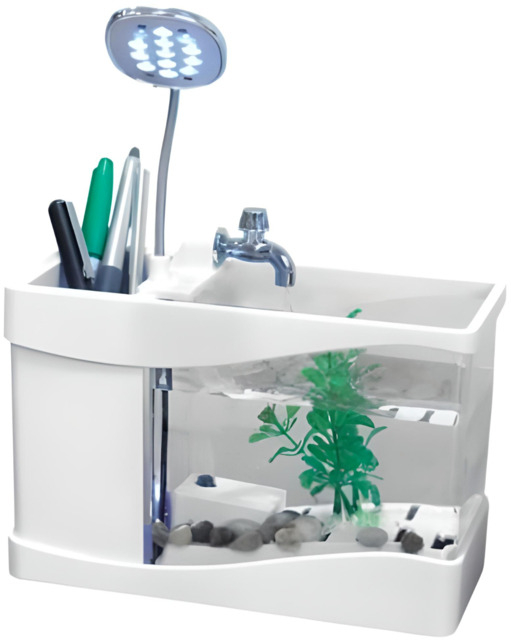 Cheetah Colour Changing Usb Aquarium W/ Desk Lamp & Stationary Holder