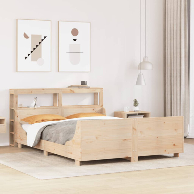 Bed Frame Solid Pinewood Natural 160x200 Cm Slatted Base Headboard