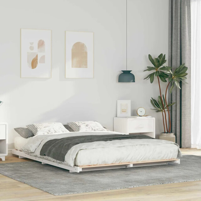 Floor Bed Frame White 150 X 200 Cm Solid Pine Wood Vidaxl
