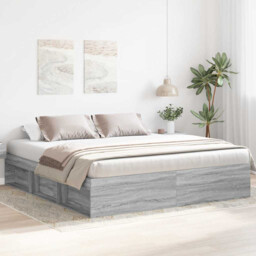 Bed Frame Grey Sonoma 200x200 Cm Engineered Wood Solid Pine 6 Open