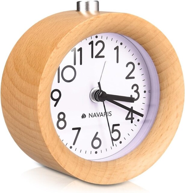 Wood Analogue Alarm Clock Non Ticking Sweep Crescendo Alarm Backlight
