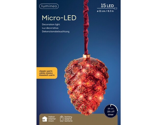 Lumineo 15cm Red Pinecone Micro Led Light Classic Warm Christmas