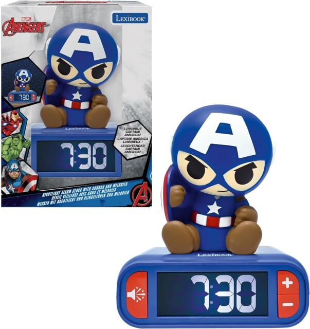 Captain America Alarm Clock With Night Light Sounds & Melodies Lcd