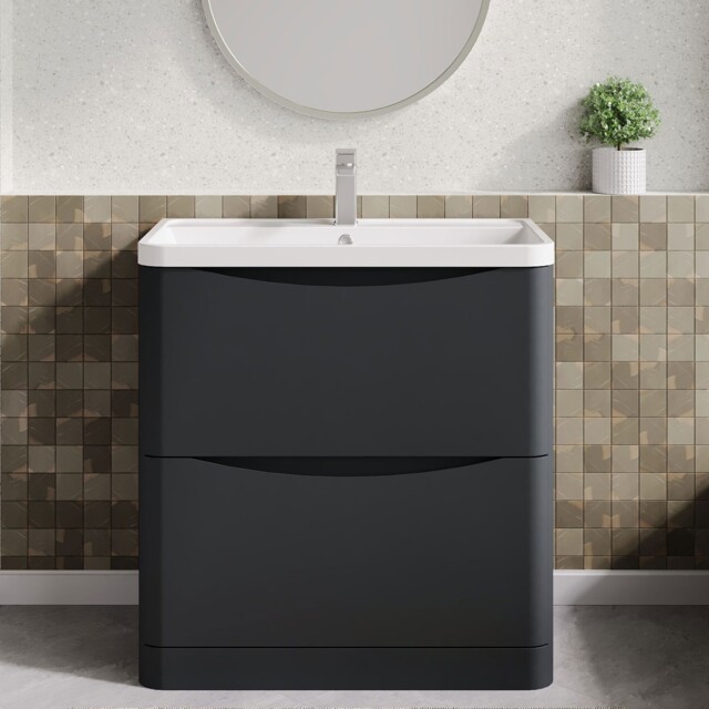 Nuie Lunar 2-drawer Vanity Unit & Polymarble Basin 800mm - Satin