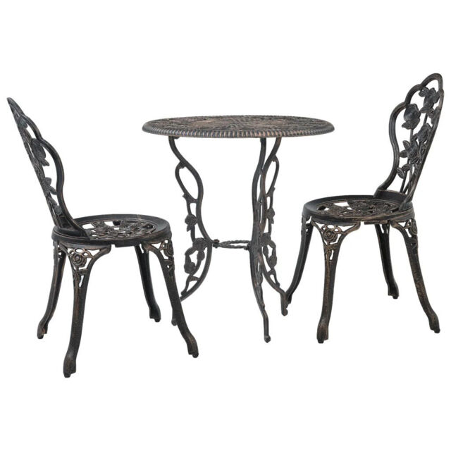3 Piece Bistro Set Bronze Bistro Outdoor Balcony Patio Table Chair