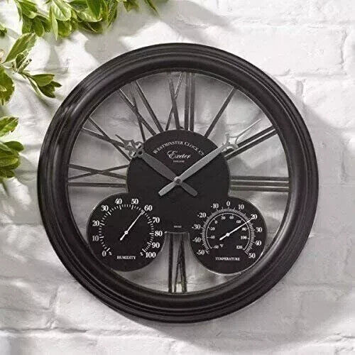 Large Outdoor Garden Station Wall Clock With Thermometer Indoor Clock