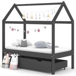 Kids Bed Frame With A Drawer Dark Grey Solid Pine Wood 70x140cm Vidaxl