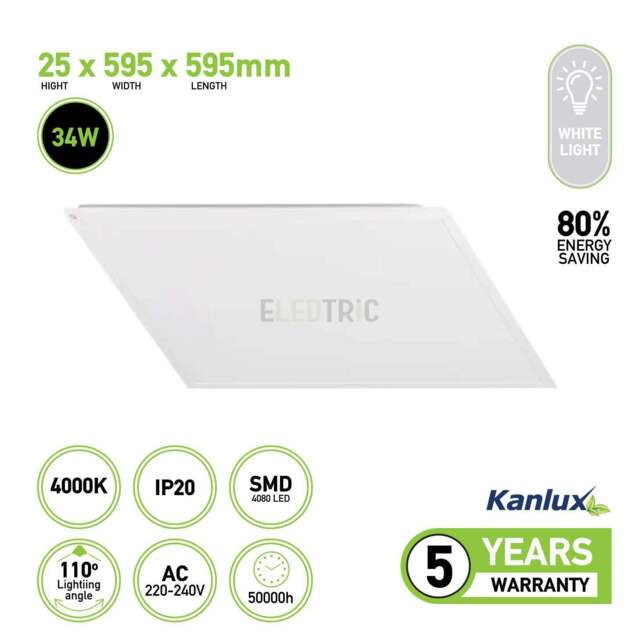 Kanlux Blingo 34w Led Panel 600x600 4000k Ceiling Light