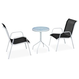 Outdoor Bistro Set 3 Piece Grey And Black Garden Table Stackable