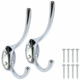 "Chrome Coat Hook 2x Large 5"" Polished Wardrobe Cloakroom Wall Storage"