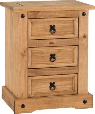 Bedside Table 3 Drawer Corona Mexican Pine Bedroom Storage