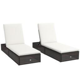 Sun Lounger Set Brown 194x60x32cm Aluminium Wicker Adjustable Outdoor