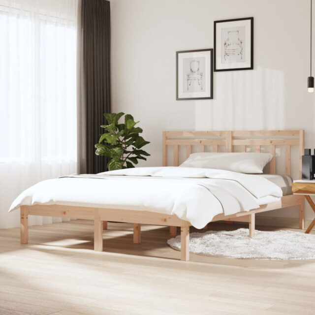 Bed Frame Solid Pine Brown 140x200cm Slatted Frame Headboard Durable