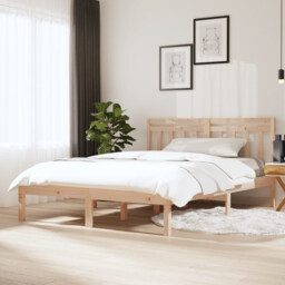 Bed Frame Solid Pine Brown 140x200cm Slatted Frame Headboard Durable