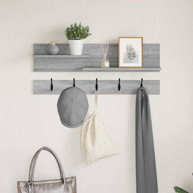 Wall-mounted Coat Rack Grey Sonoma 90x15x36cm Engineered Wood 2