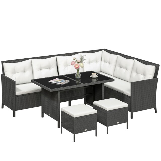 Outsunny 6 Pieces Sofa Set Furniture Rattan Cushion Seat Wicker Black