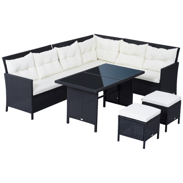 Outsunny 6 Pieces Sofa Set Furniture Rattan Cushion Seat Wicker Black