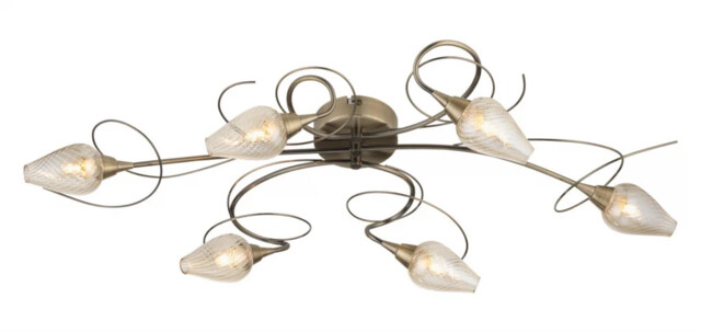 Ceiling Light Brass Lugh 6 Antique Amber Glass Oaks Lighting 1602/6 Ab