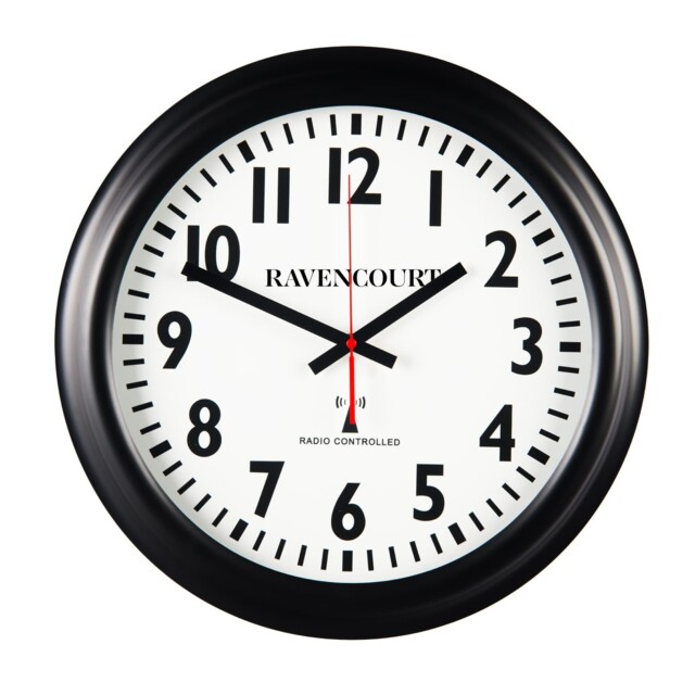 "Ravencourt Large Radio Controlled Wall Clock 46cm/18"" Black School"