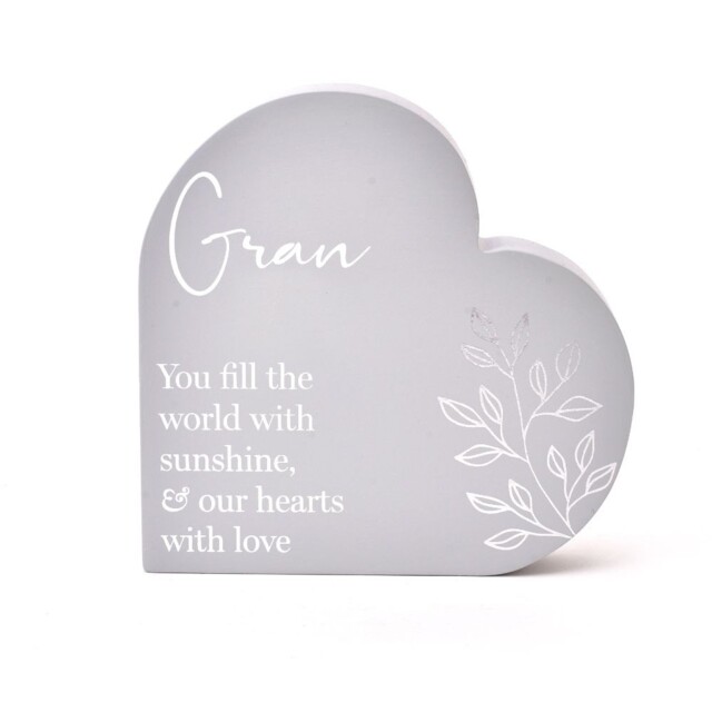 """gran"" Sentimental Moments Grey Heart Shaped Plaque Freestanding Gift"
