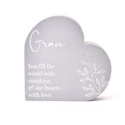"""gran"" Sentimental Moments Grey Heart Shaped Plaque Freestanding Gift"