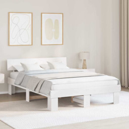 Bed Frame Modern Solid Pine Wood White 160x200 Cm Headboard Slatted