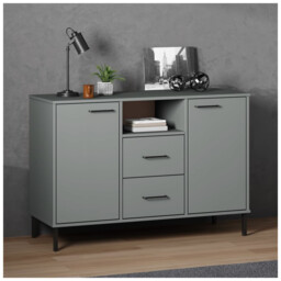 Sideboard Grey Solid Pine Wood Industrial 2-drawer 113x40x77 Cm With