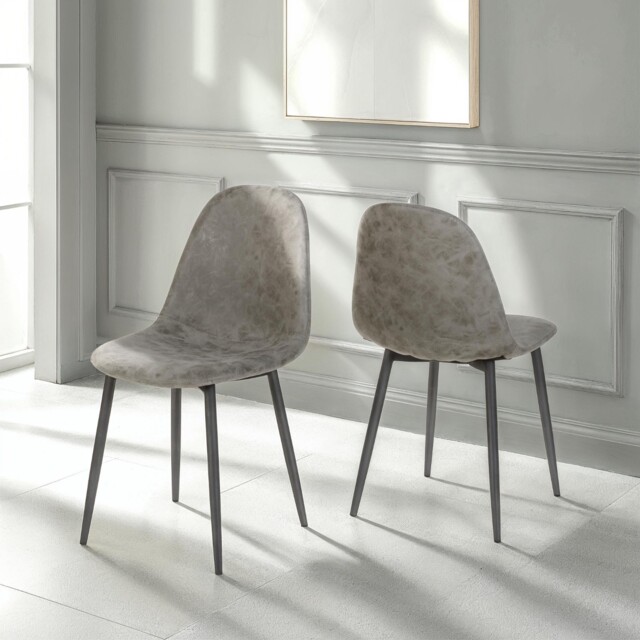 Athens Dining Chair Set Of 2 Grey Faux Leather Upholstered Modern