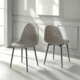 Athens Dining Chair Set Of 2 Grey Faux Leather Upholstered Modern