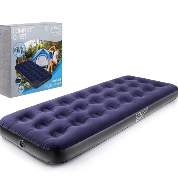 Single Air Bed Inflatable Flocked Vinyl Camping Mattress Comfort Quest