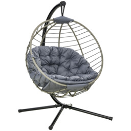 Hanging Egg Chair Grey Pe-rattan 130x103x172cm Foldable Deeper Seat