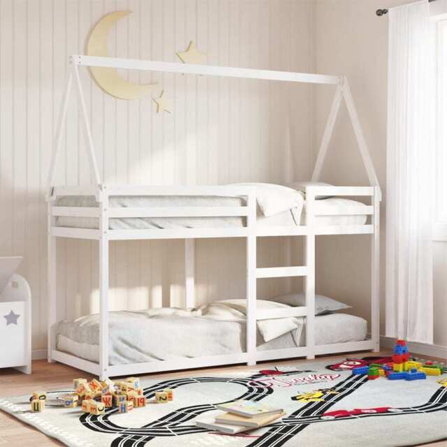 Bunk Bed With Roof White 90x200 Cm Solid Wood Pine Vidaxl