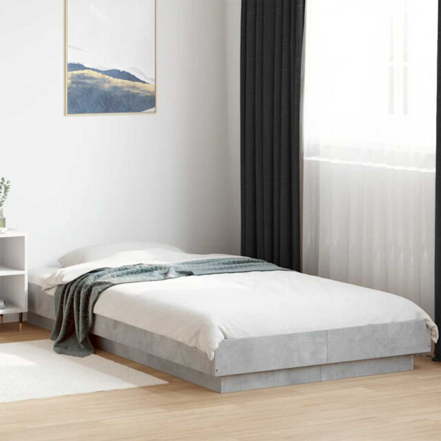 Bed Frame Concrete Grey 100x200 Cm Engineered Wood Slatted Plywood