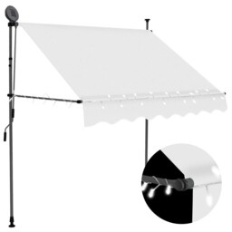 Manual Retractable Awning With Led White And Orange Outdoor Canopy