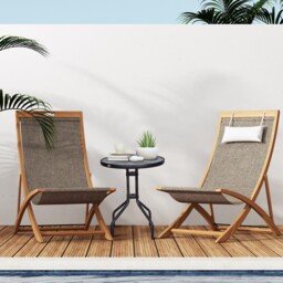 Glass Table Tempered Top 60cm Garden Round Stable Outdoor Side Black