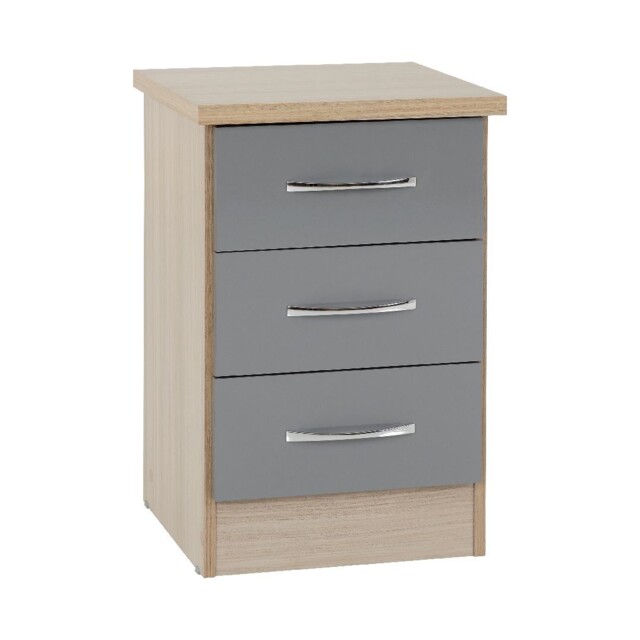 Nevada Grey Gloss And Oak 3 Drawer Bedside Table Cabinet Chest