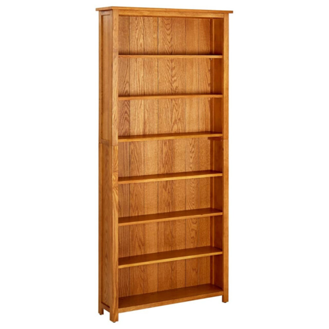 Bookcase 7-tier Solid Oak Natural Oak 90x22.5x200cm Shelf Display Unit